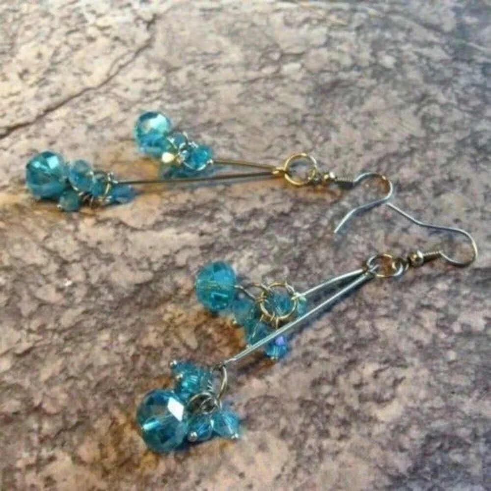 Handmade Blue Crystal Dangle Earrings